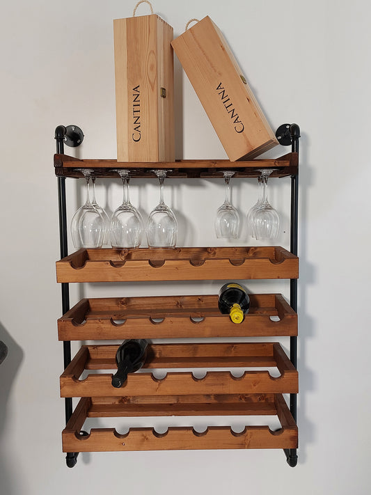 Portabottiglie porta bicchieri da parete per 2 Bottiglie – L'Artigiano del  legno