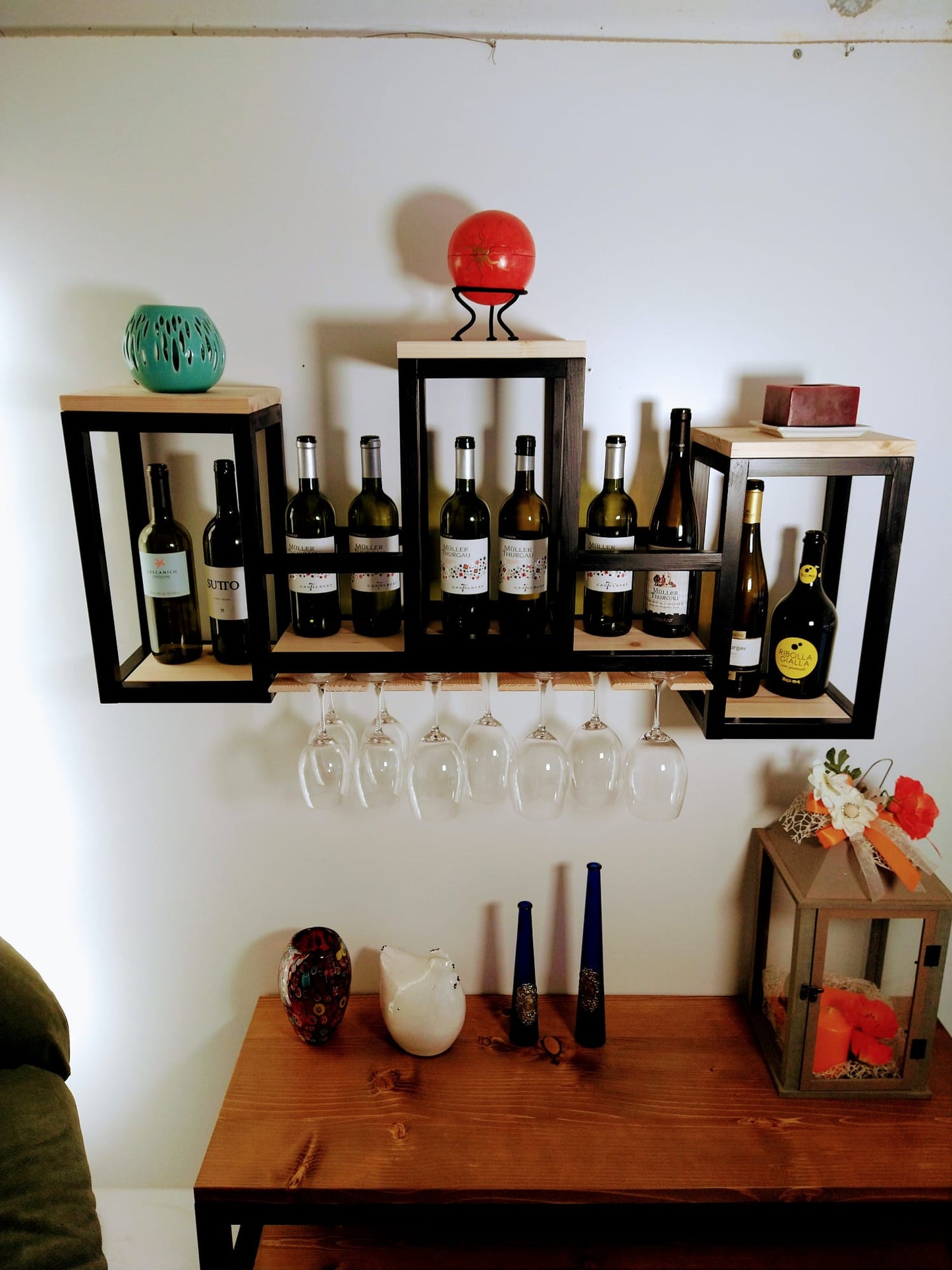 Portabottiglie da parete in legno per 20 bottiglie industrial – L