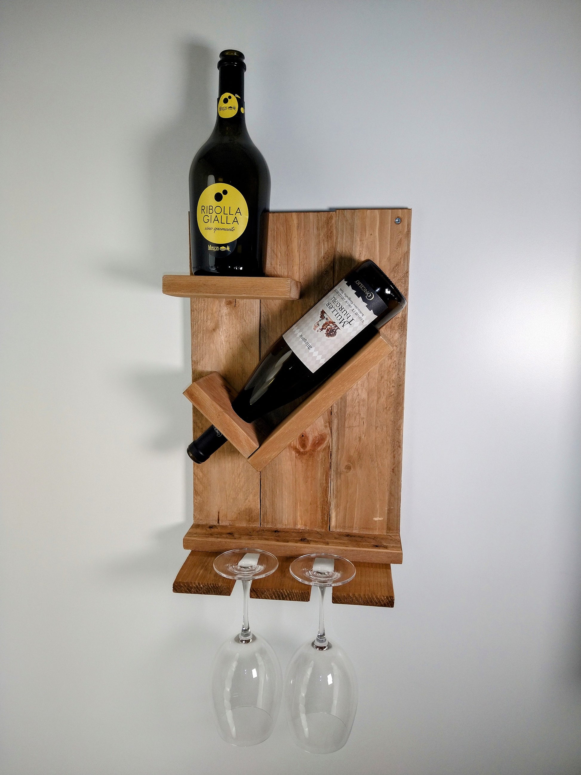 Portabottiglie porta bicchieri da parete per 2 Bottiglie – L'Artigiano del  legno
